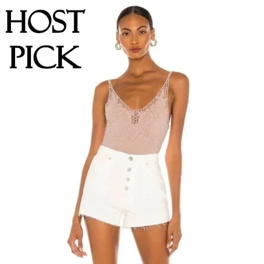 NWT Free People pink embroidered cotton blend thong bodysuit, S